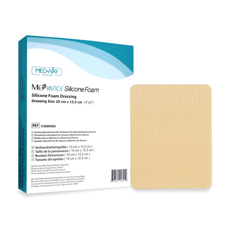 MedVance TM Silicone - Silicone Adhesive Foam Absorbent Dressing, 10 cm x 12.5 cm Box of 5 dressings